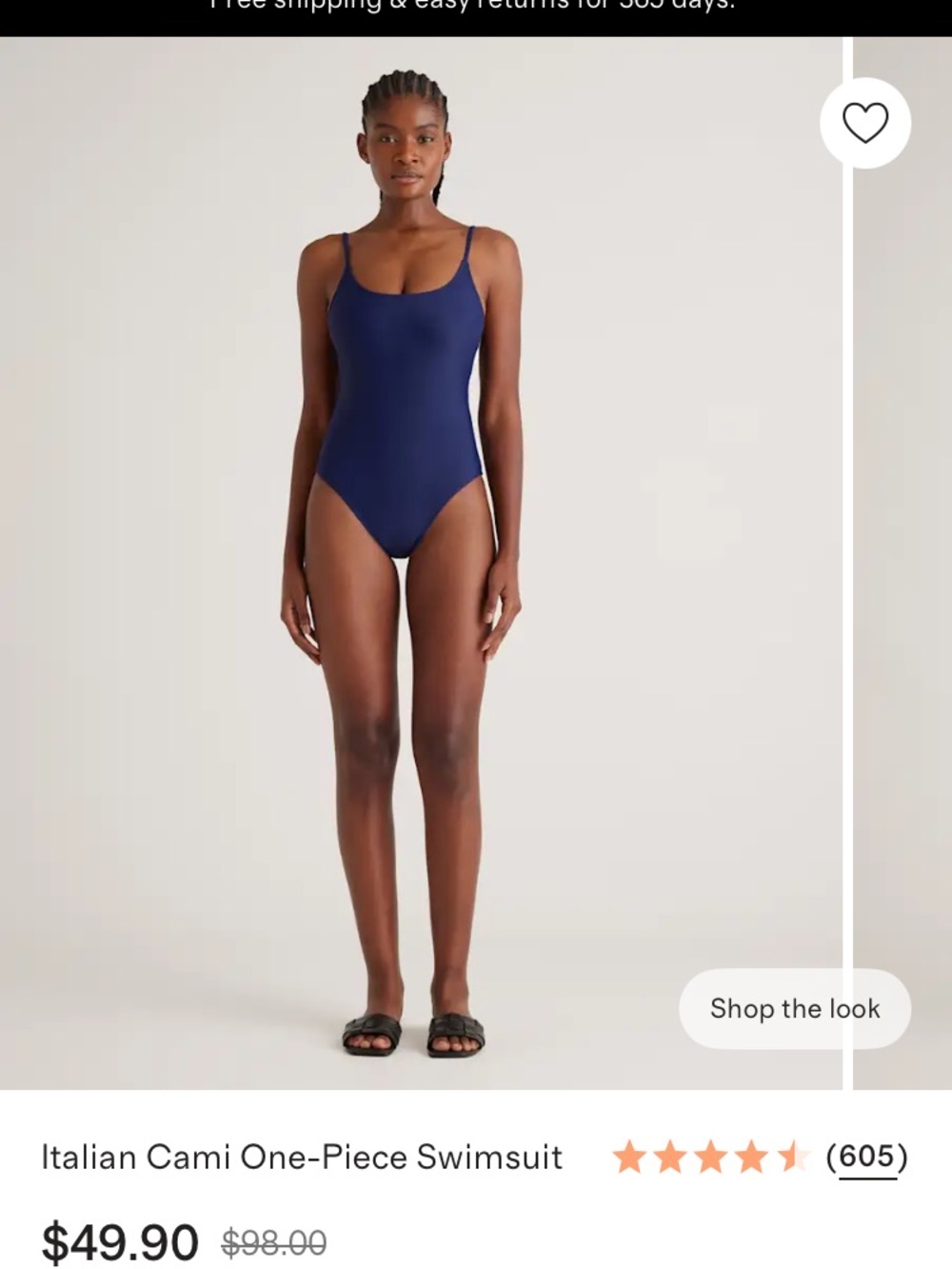 Quince New Italian Cami One-Piece Swimsuit - Navy Small